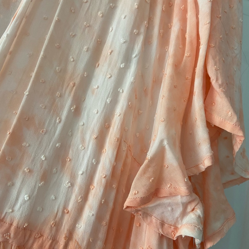 Peach/white Swiss Dot cover up with tie. - Picture 4 of 5